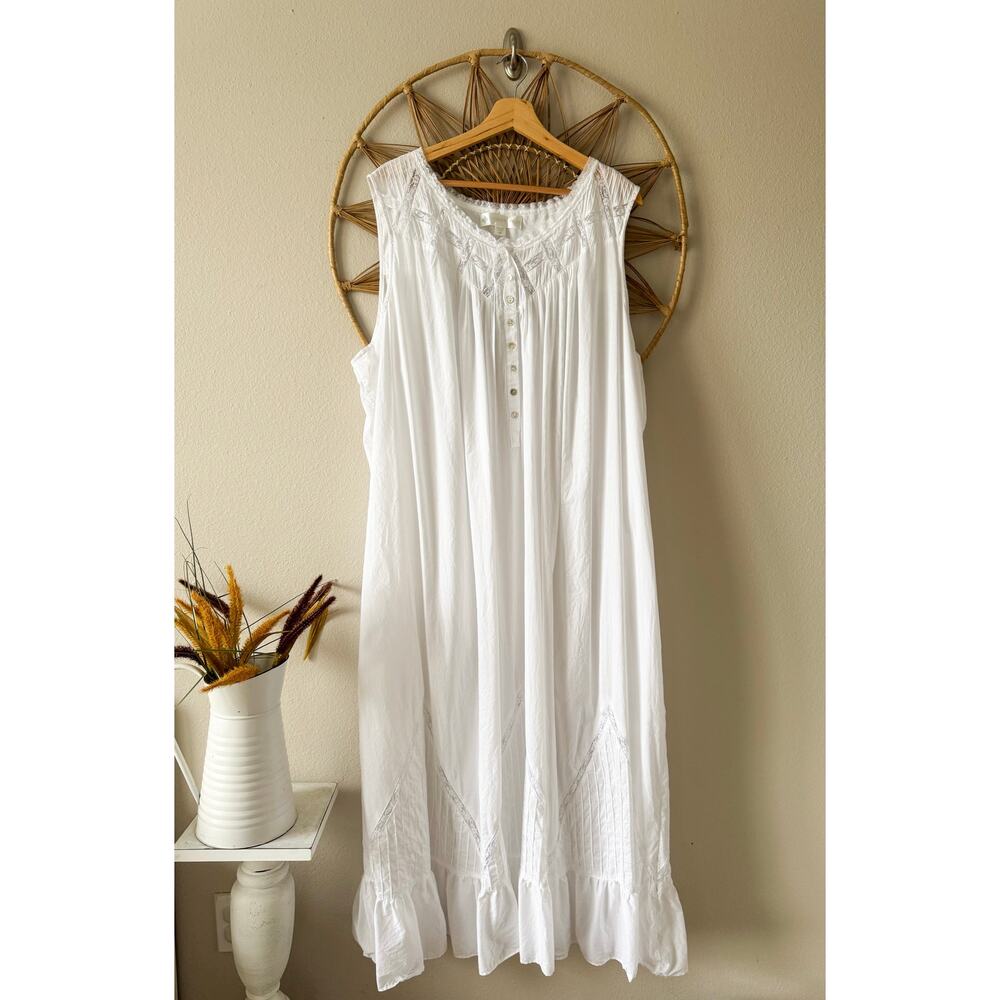 SOLD✨Eileen West Moonlight Sonata Long Cotton Nightgown White Cottagecore 4X